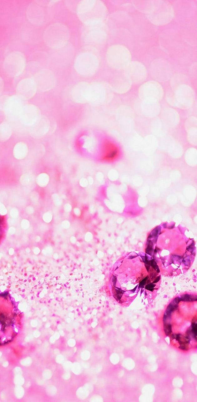 Pink 3D iPhone, glitter, faceted purple gemstones, HD Phone Wallpaper