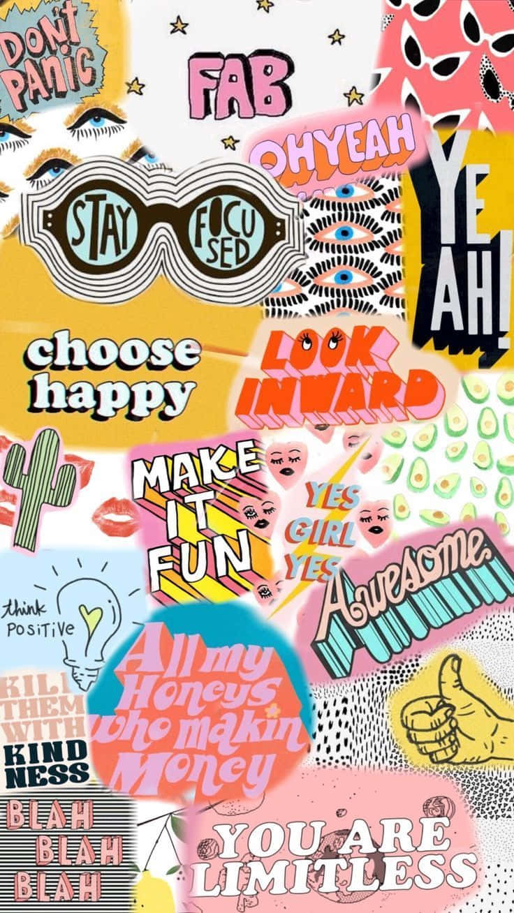 pink 90s aesthetic, vibrant collage, motivational phrases, HD Phone Wallpaper
