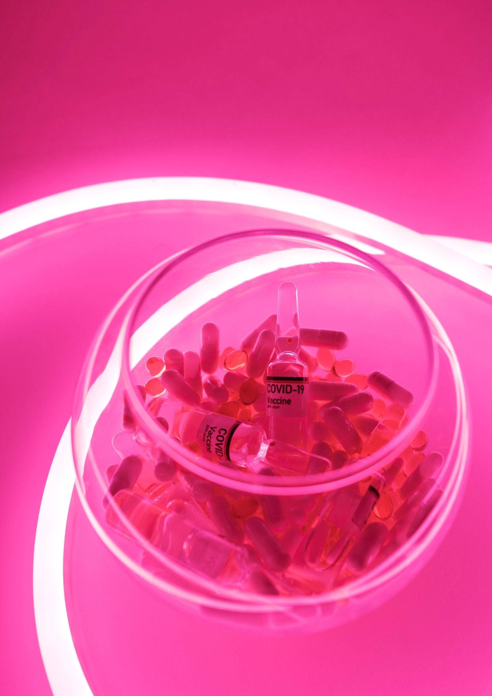 pink aesthetic tumblr, glass bowl, pink COVID-19 vaccine vials, Full HD Phone Wallpaper