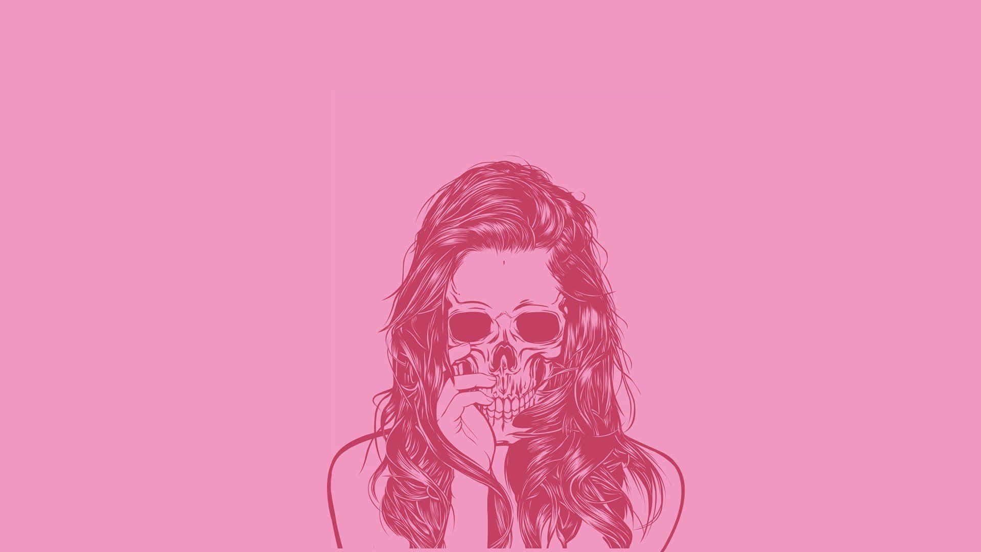 pink aesthetic tumblr, pink-toned illustration, woman with a skull face, Full HD Desktop Wallpaper
