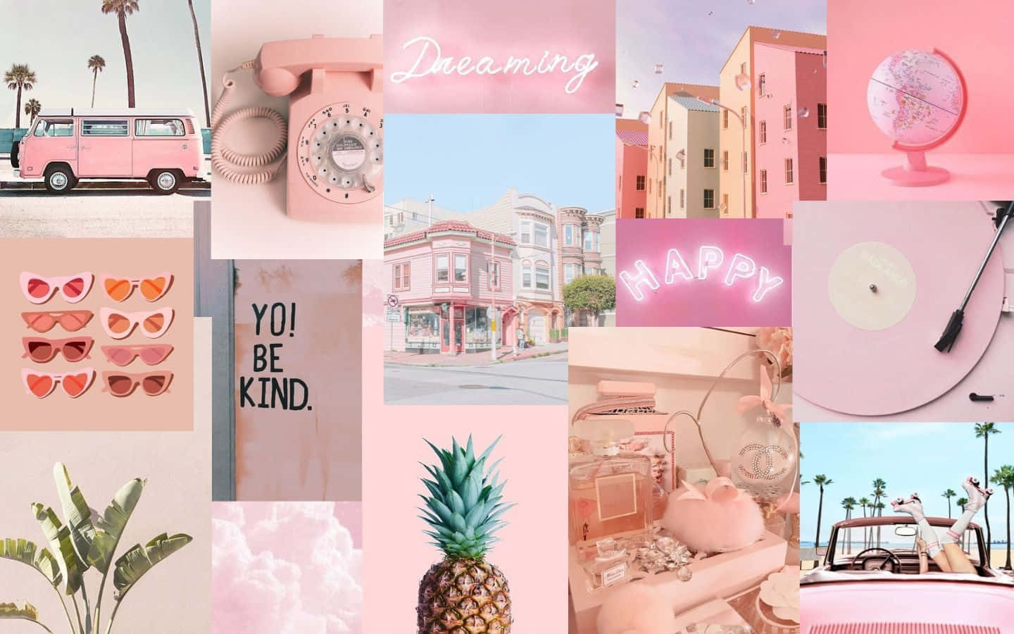 Pink Aesthetic Tumblr, vintage van, palm trees, HD Desktop Wallpaper