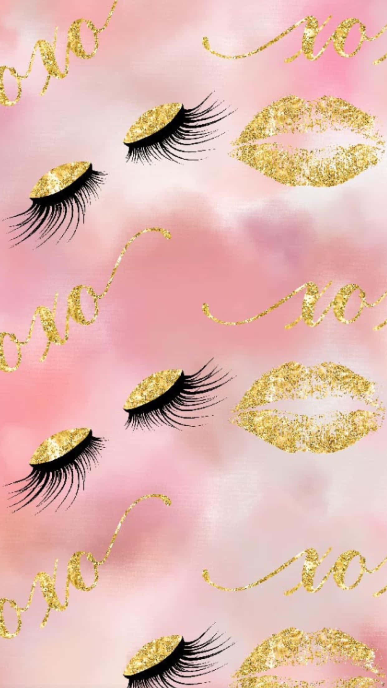 gold eyelash, Luxury Gold Eyelash Glamour, pink watercolor background, Full HD Phone Wallpaper