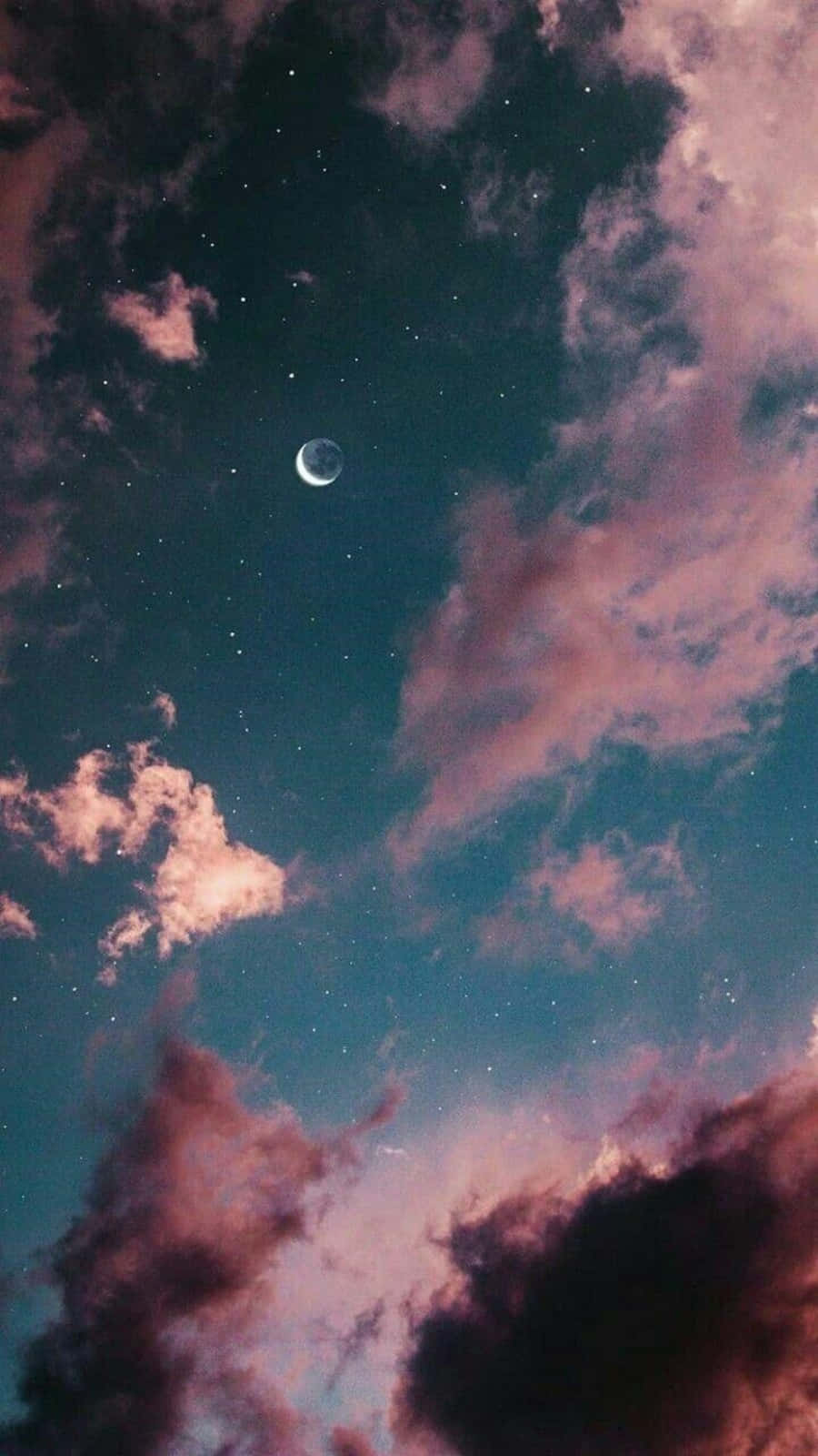 crescent moon, starry twilight clouds, soft pink, HD Phone Wallpaper