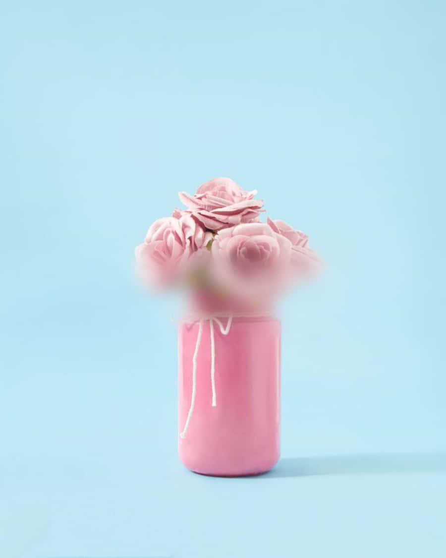 roses, pink vase, blurred pink roses, SD Phone Wallpaper