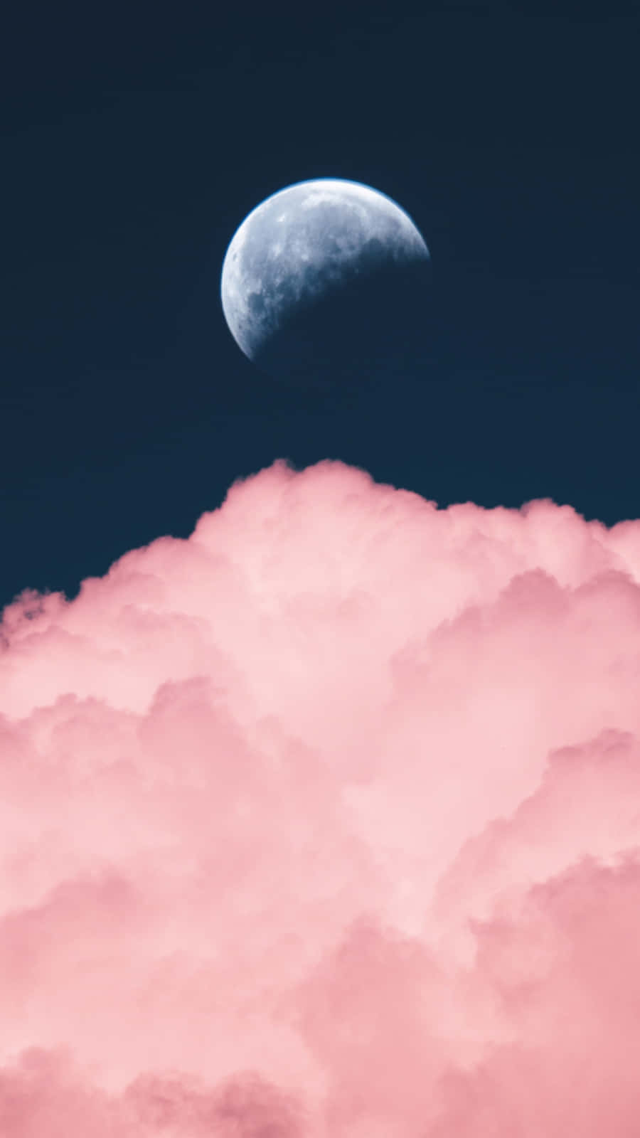 crescent moon, soft pink cloud layer, deep navy sky, HD Phone Wallpaper