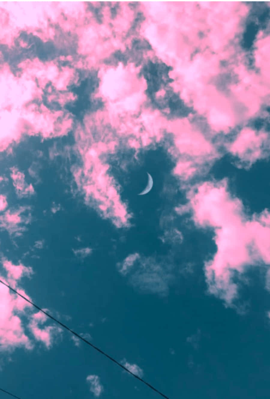 crescent moon, surreal sky, vivid pink clouds, HD Phone Wallpaper