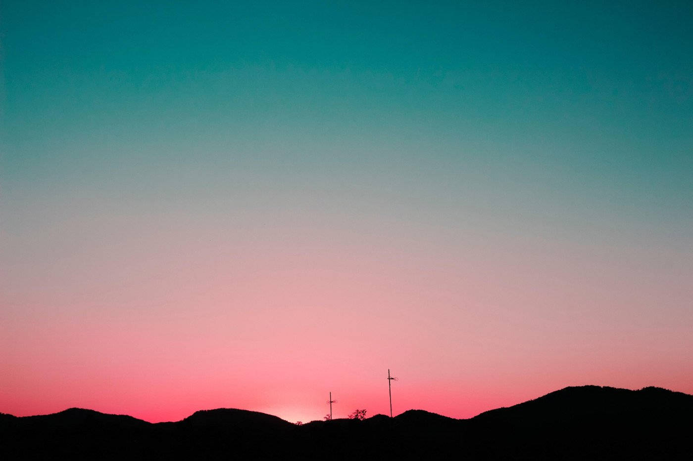 Pink And Blue Sunset Silhouette, teal to pink gradient, sunset, HD Desktop Wallpaper