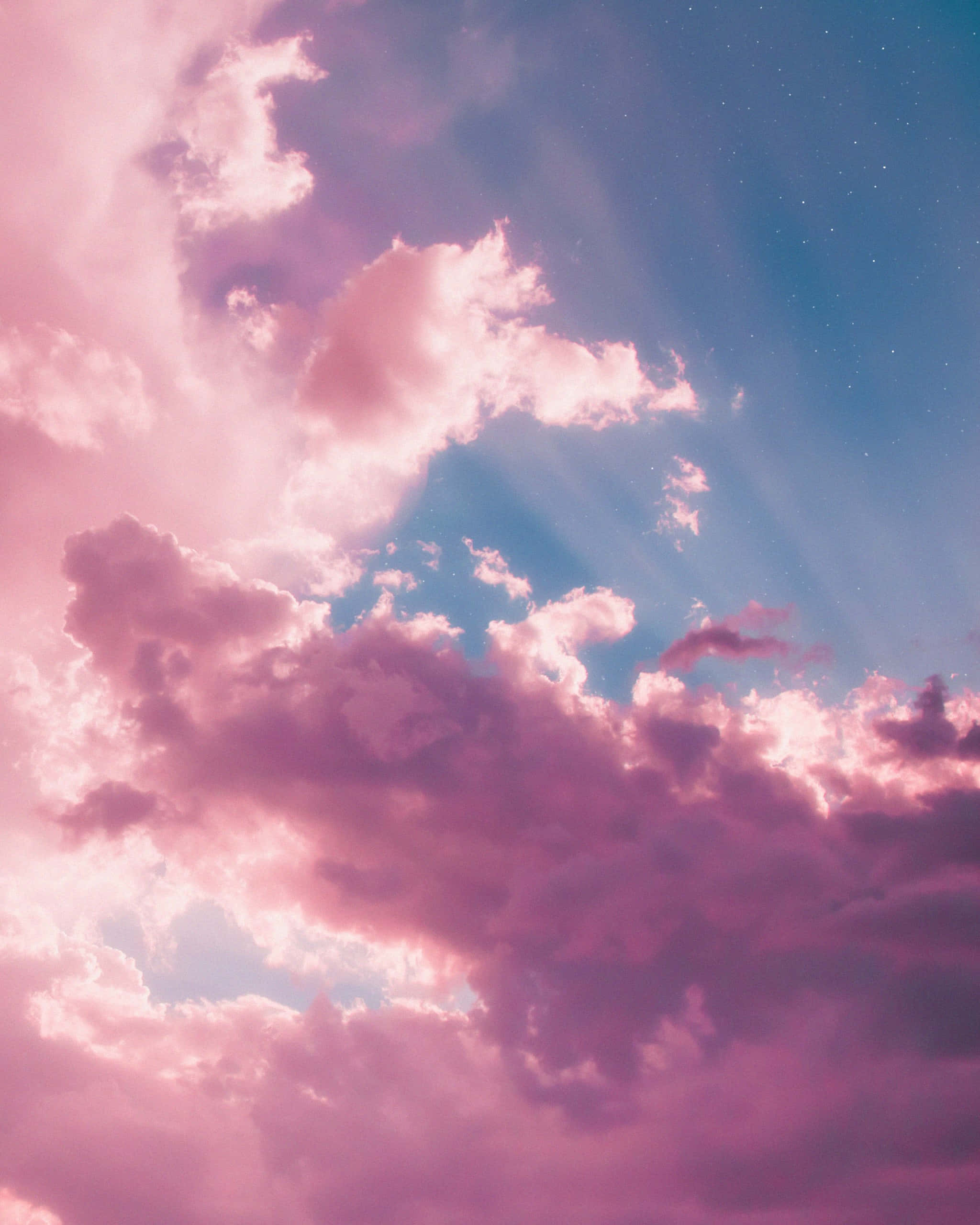 Altostratus, Pink And Blue Clouds, radiant sunbeams, 2K Phone Wallpaper