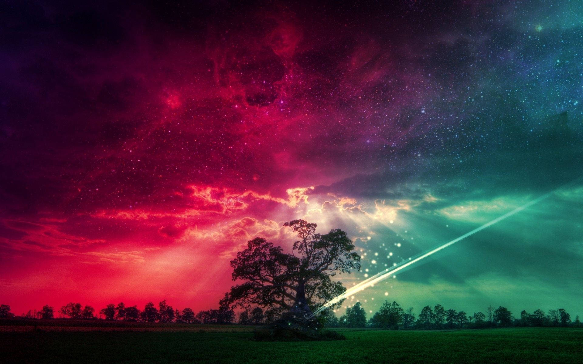 pastel pink and blue skies, surreal sky, cosmic reds greens, Full HD Desktop Wallpaper