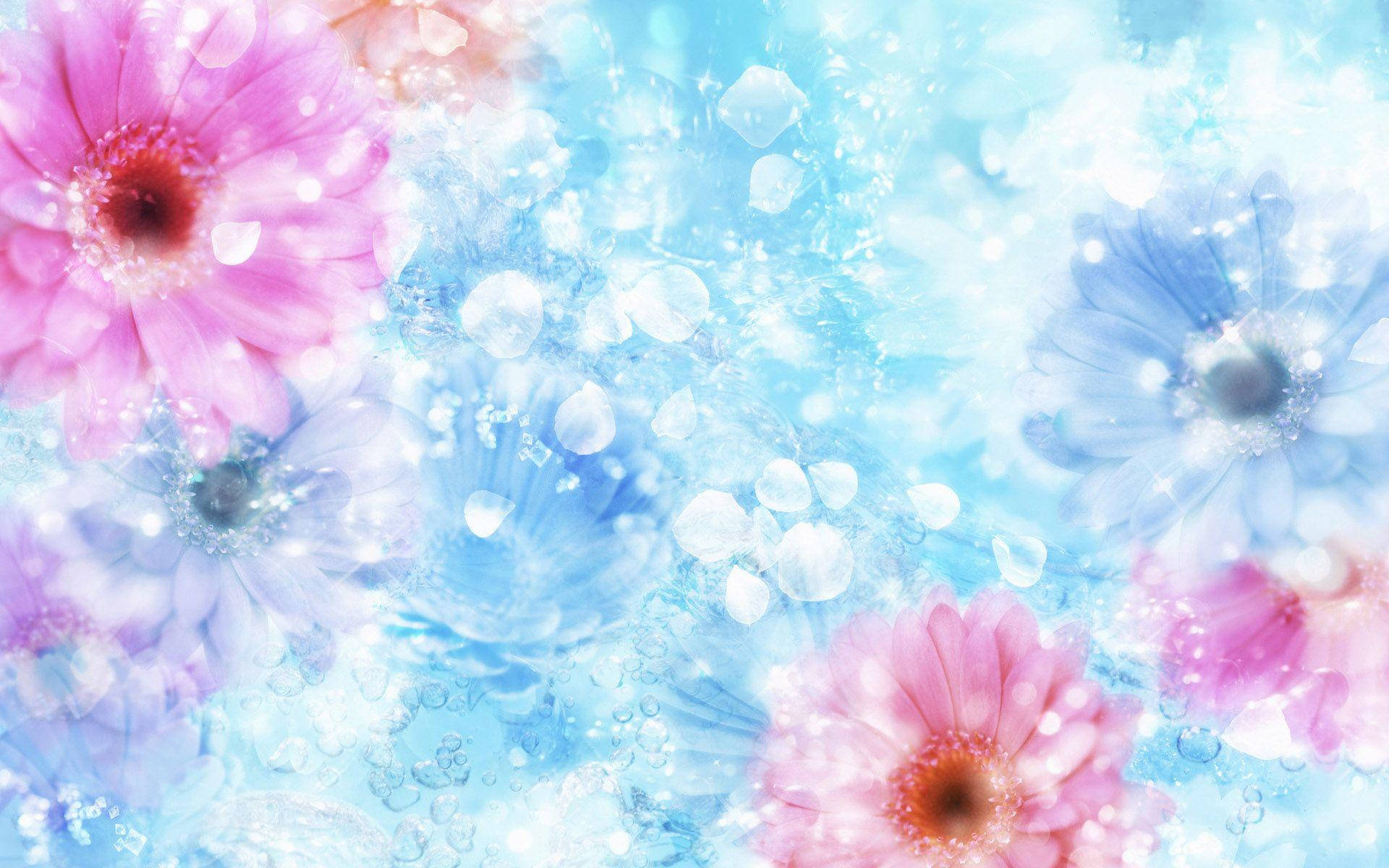 pastel pink, pastel blue, flowers, Full HD Desktop Wallpaper