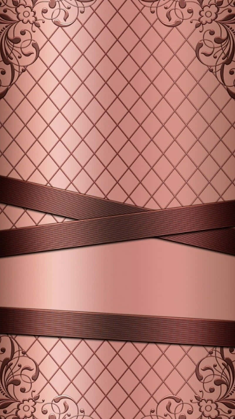 rose gold, diamond grid pattern, dark brown ribbons, HD Phone Wallpaper