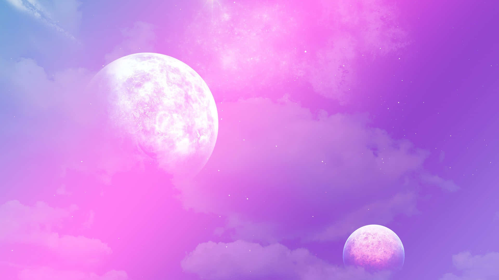 Pink Moon, Purple Sky, glowing moons, Full HD Desktop Wallpaper