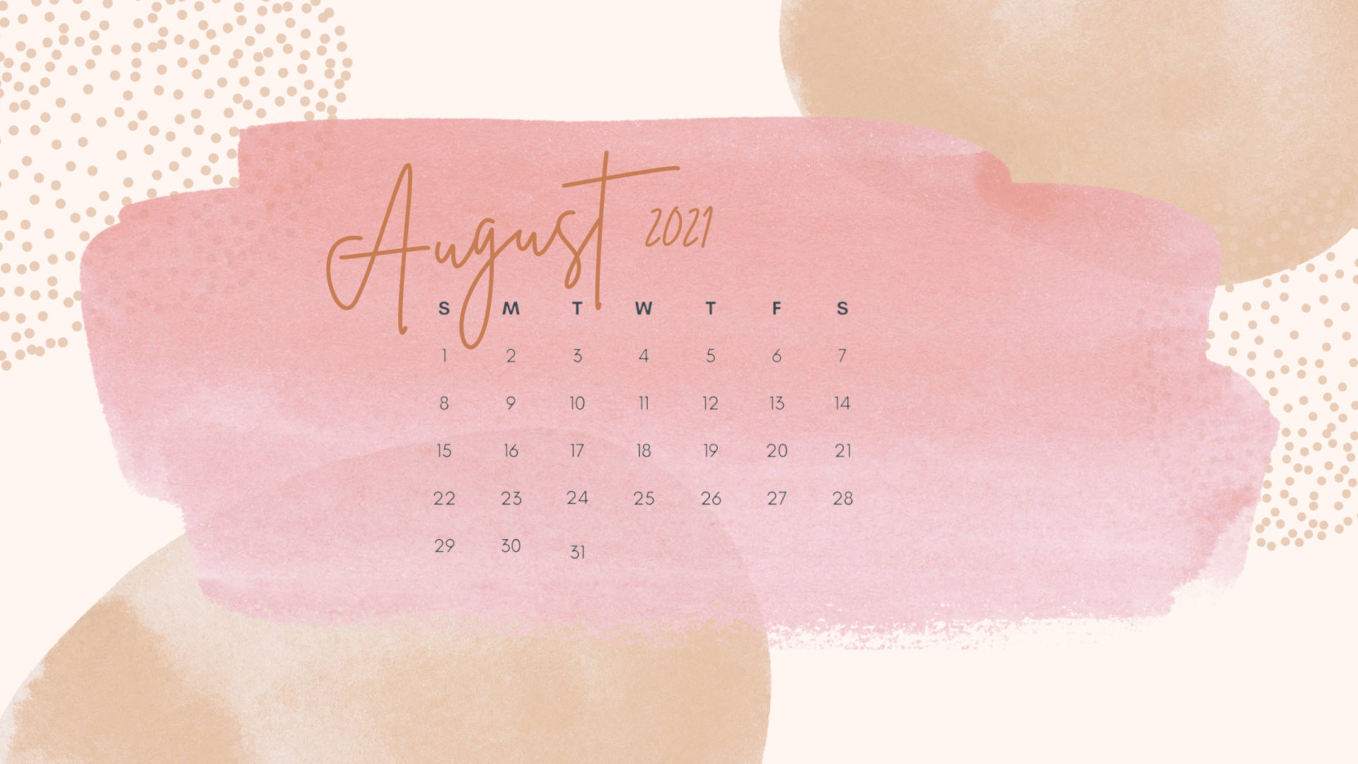 August 2021, pink watercolor, beige abstract shapes, Full HD Desktop Wallpaper