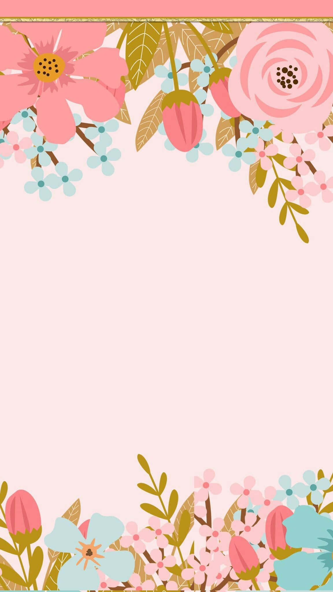 pink floral frame, gold frame, pink roses, Full HD Phone Wallpaper