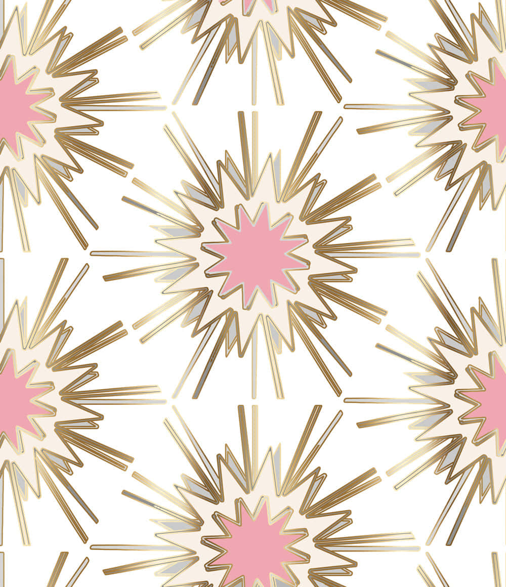 Pink and Gold, pink starburst patterns, gold rays, SD Phone Wallpaper