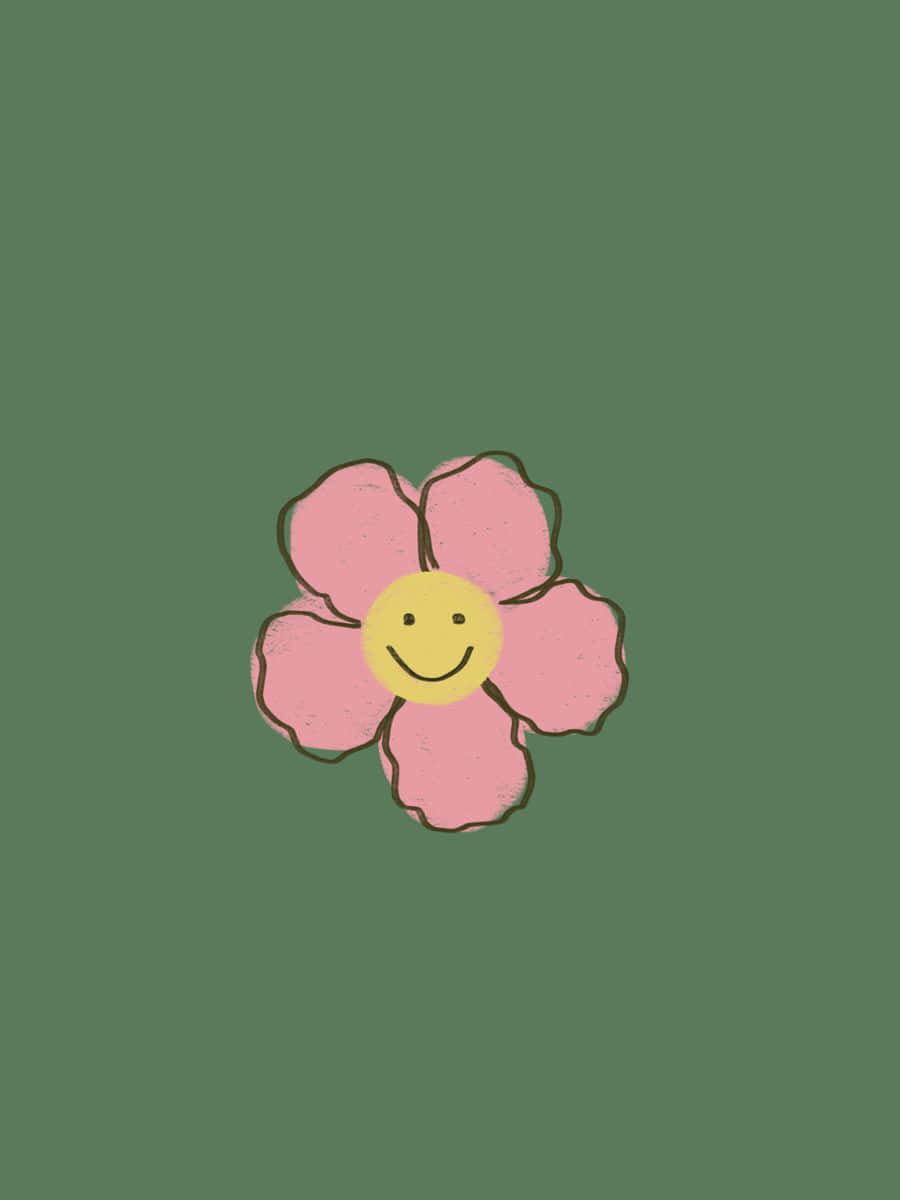Pink And Green Aesthetic, smiley flower, pink flower, SD Phone Wallpaper