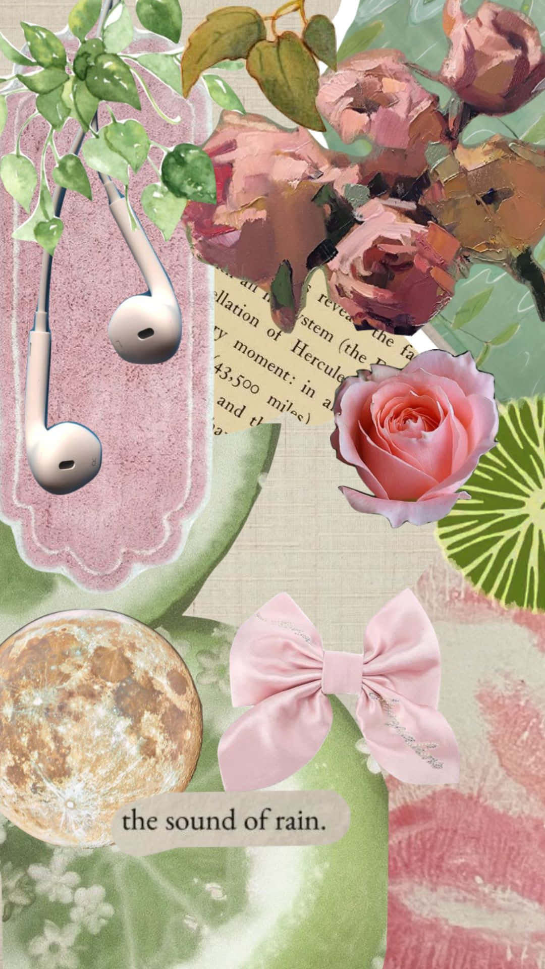 pink roses, earbuds, moon, Full HD Phone Wallpaper