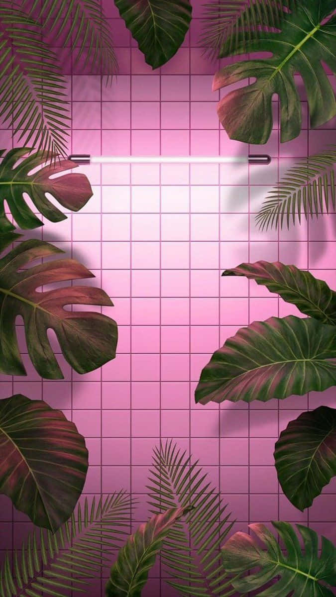 pastel landscape, glowing neon tube, pink grid wall, SD Phone Wallpaper