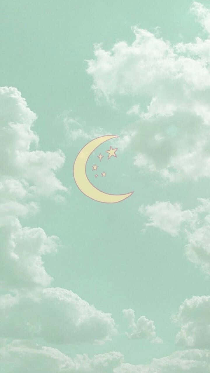 Pink And Green Aesthetic, pastel sky, fluffy white clouds, HD Phone Wallpaper
