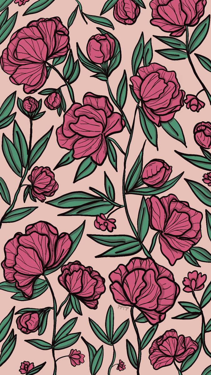 pink peonies, dark green leaves, soft blush background, SD Phone Wallpaper