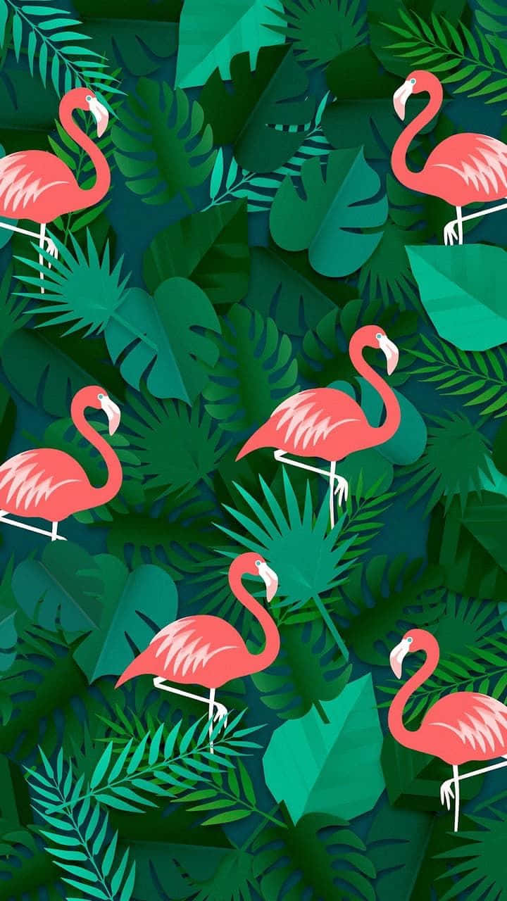 Pink And Green Aesthetic, flamingos, tropical leaves, HD Phone Wallpaper