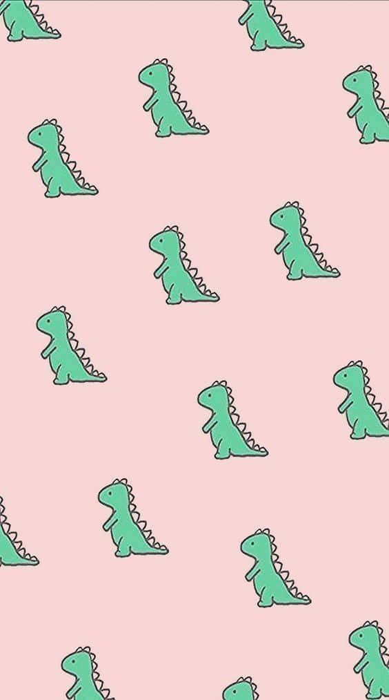 Pink and Green Aesthetic, green cartoon dinosaurs, spiky backs, SD Phone Wallpaper