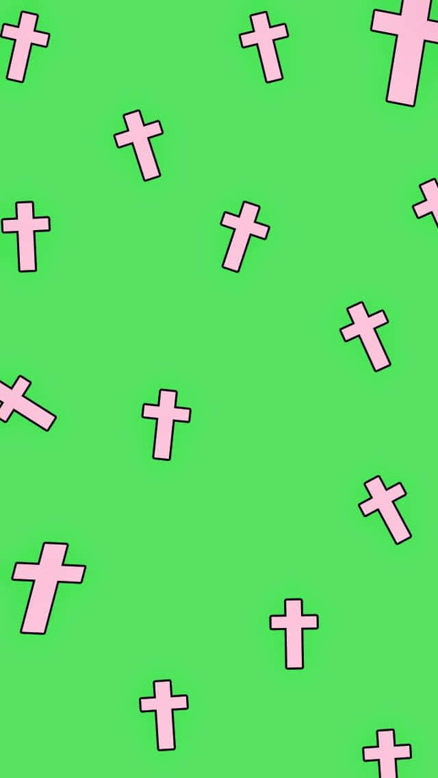 pink cross, green background, bold graphic pattern, SD Phone Wallpaper