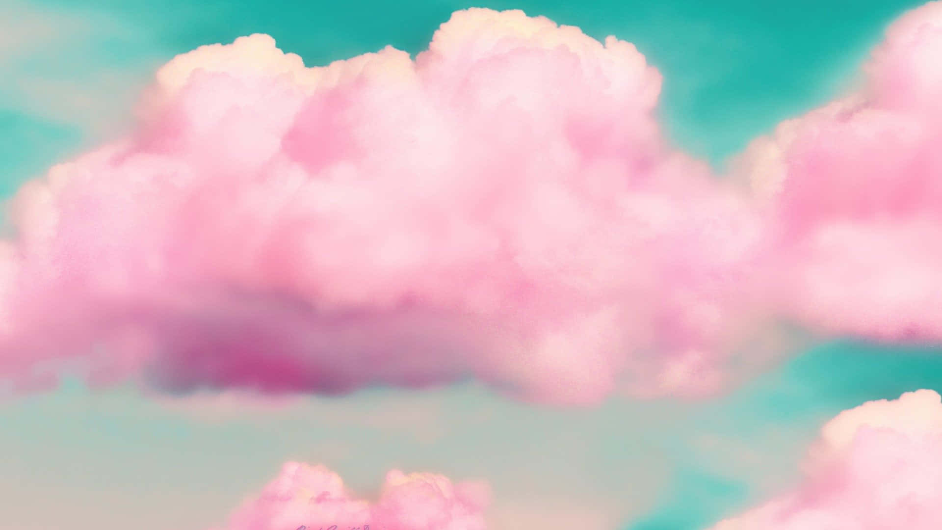 Pink And Teal, cotton candy clouds, teal sky, Full HD Desktop Wallpaper