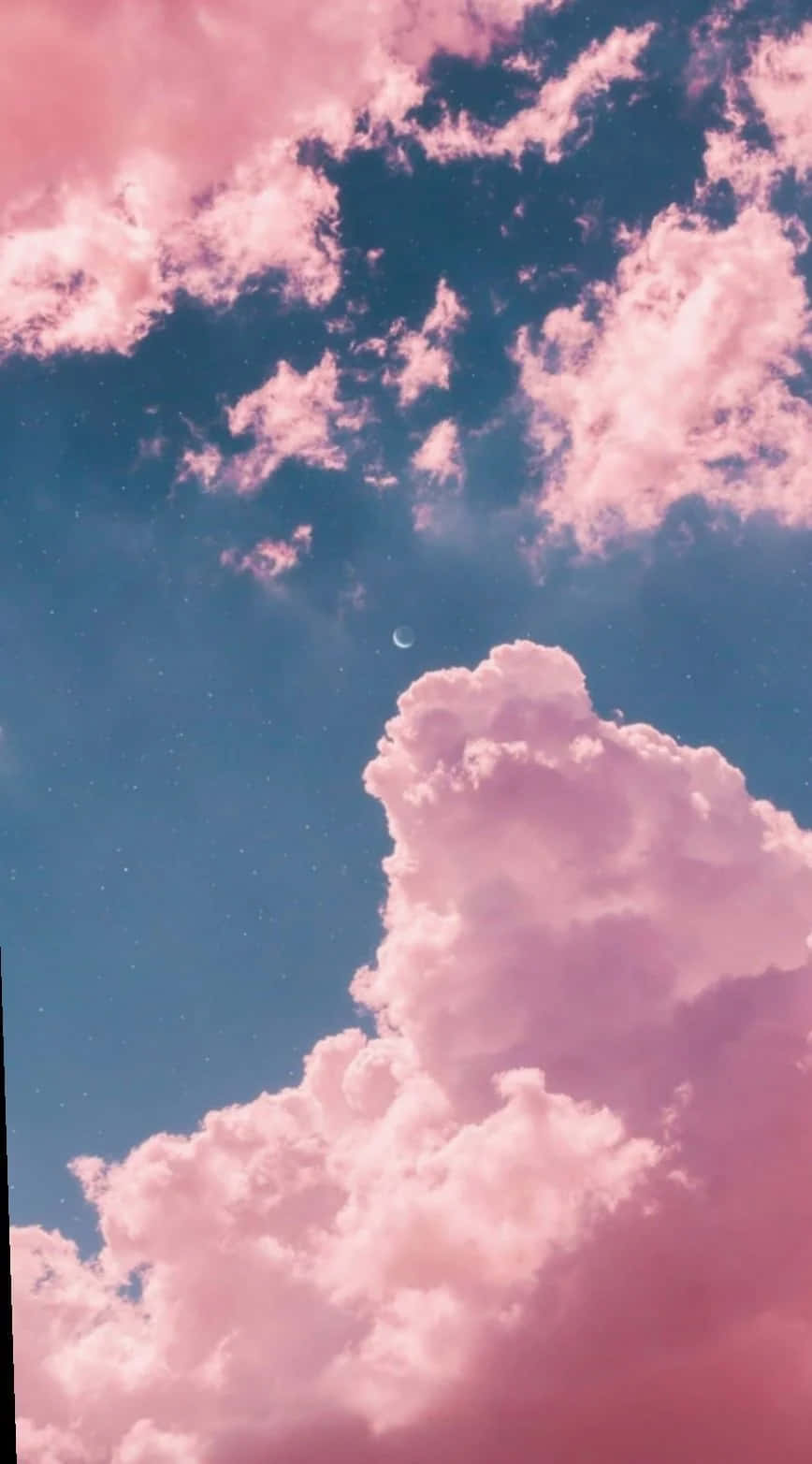 Pink clouds, deep blue sky, crescent moon, HD Phone Wallpaper