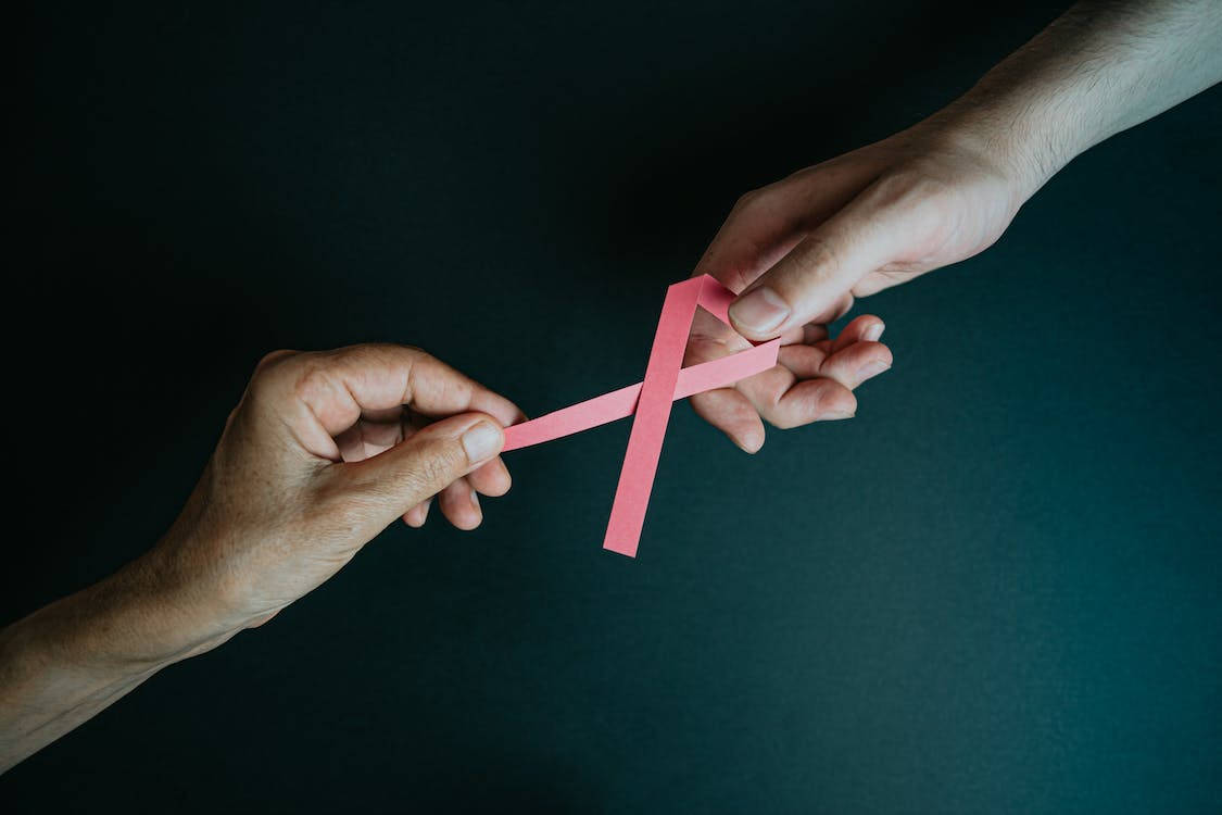 pink ribbon, breast cancer awareness, dark teal backdrop, SD Desktop Wallpaper