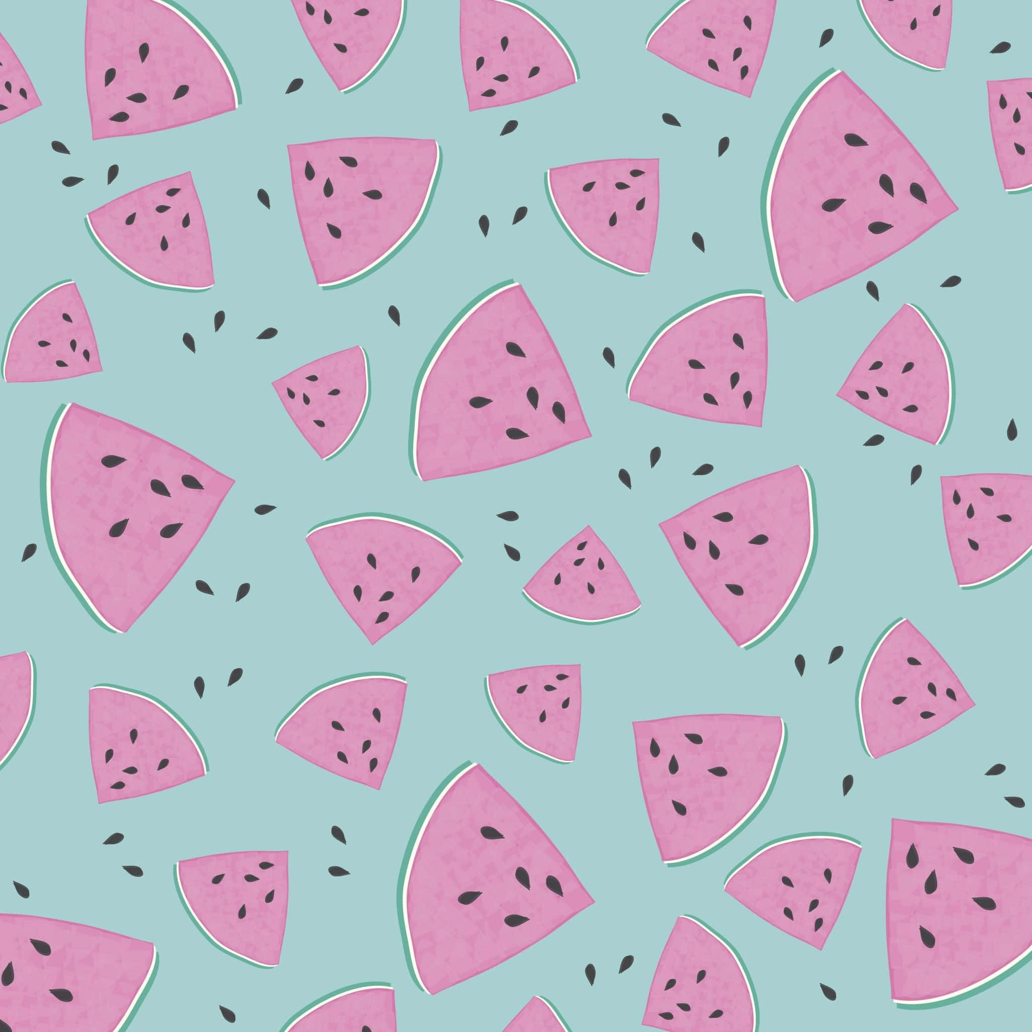 Pink Watermelon, Teal, Mint Green, Full HD Desktop Wallpaper