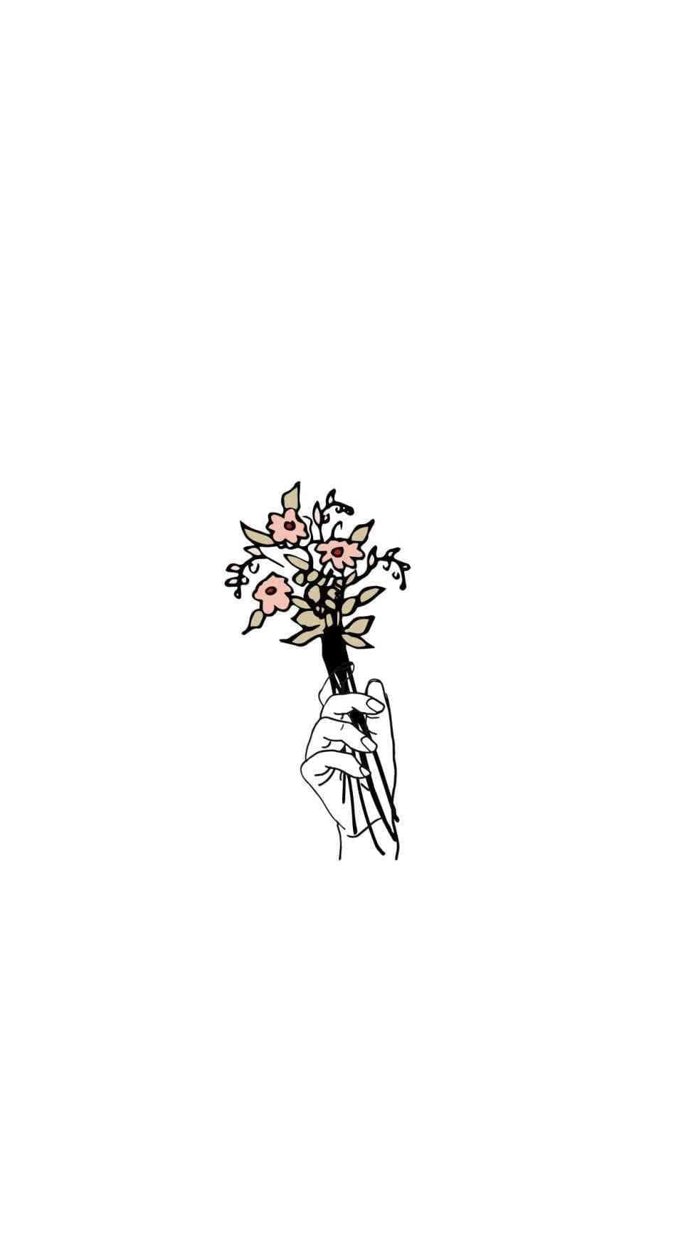 minimalist line-art, delicate bouquet of pink flowers, stark white background, HD Phone Wallpaper