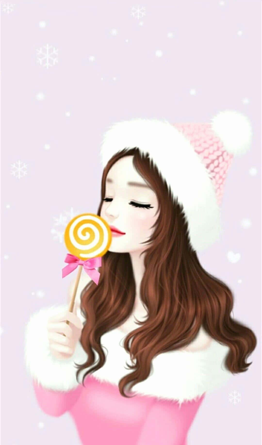 Korean anime girl, pink winter hat, pink and white winter outfit, HD Phone Wallpaper
