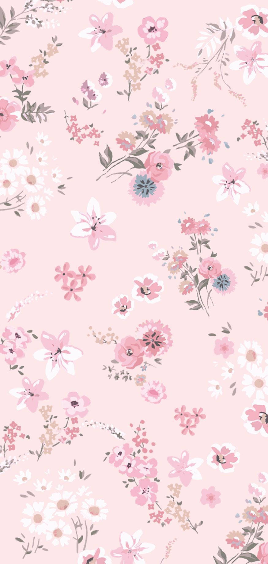 pink flowers, pastel flowers, delicate green stems, HD Phone Wallpaper