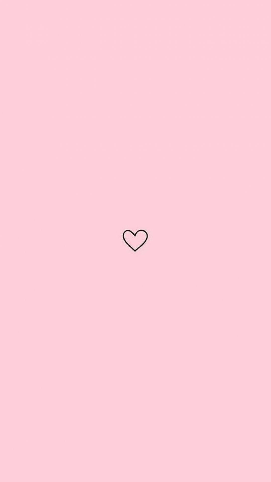 pink and white, minimalist black outline heart, soft pink background, Full HD Phone Wallpaper