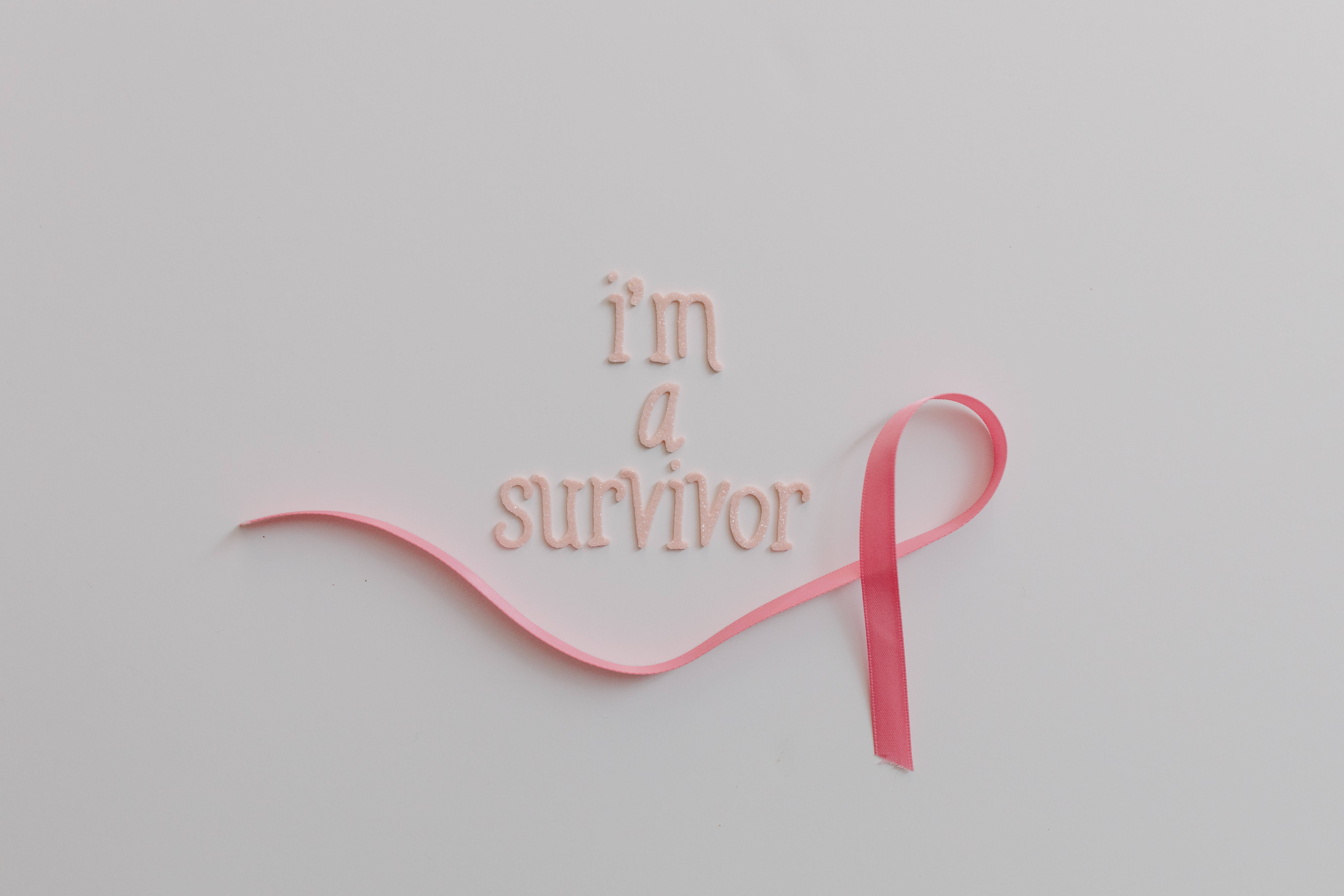 pink ribbon, I'm a survivor, soft pink letters, 5K Desktop Wallpaper