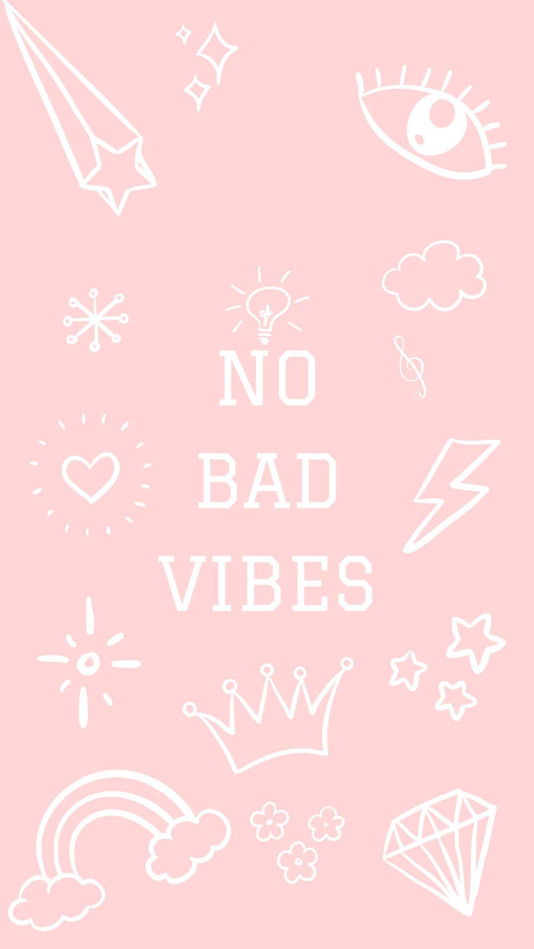 Pastel Pink And White, white line art icons, no bad vibes, Full HD Phone Wallpaper