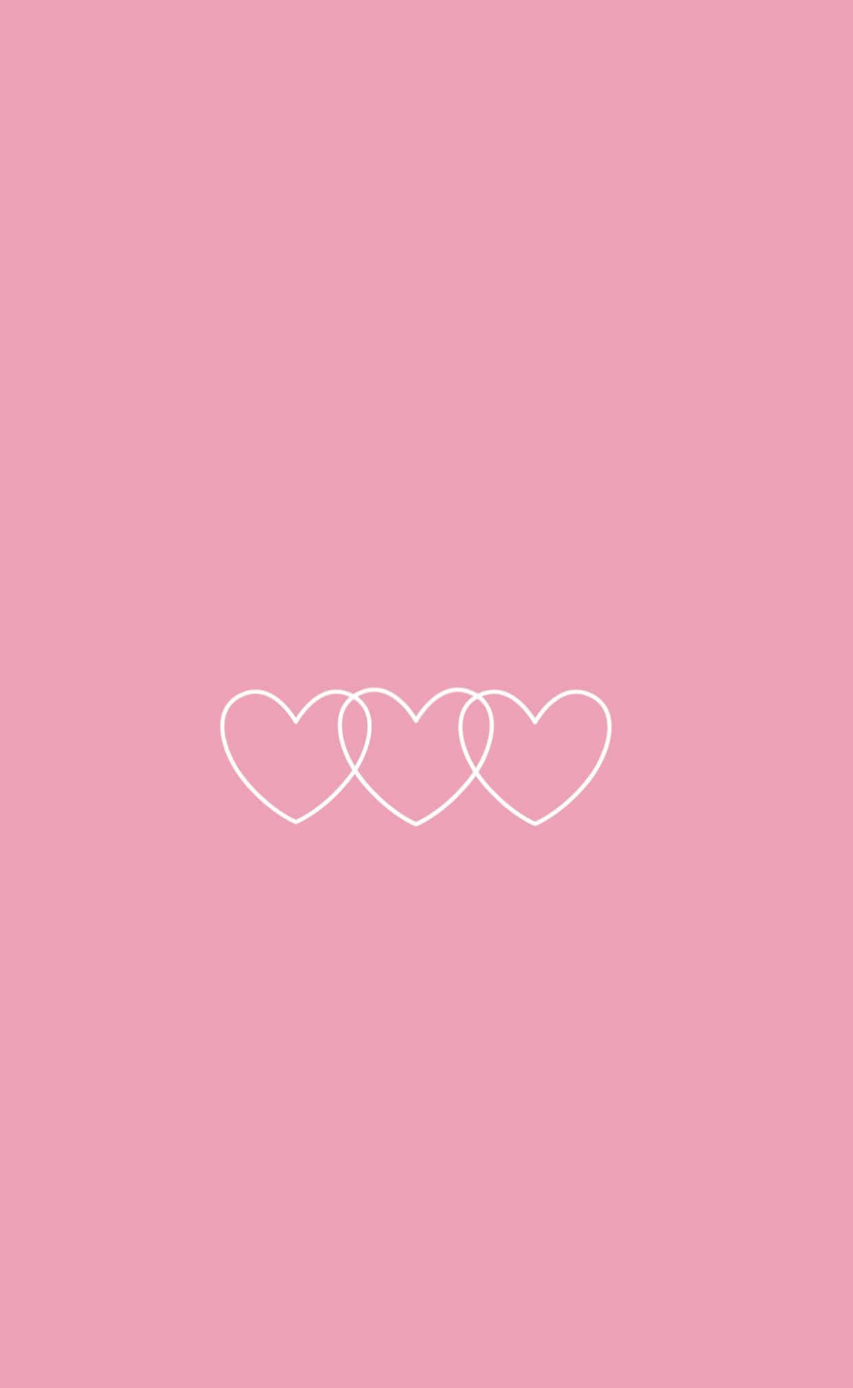 white heart logo, pink background, three white outlined hearts, Full HD Phone Wallpaper