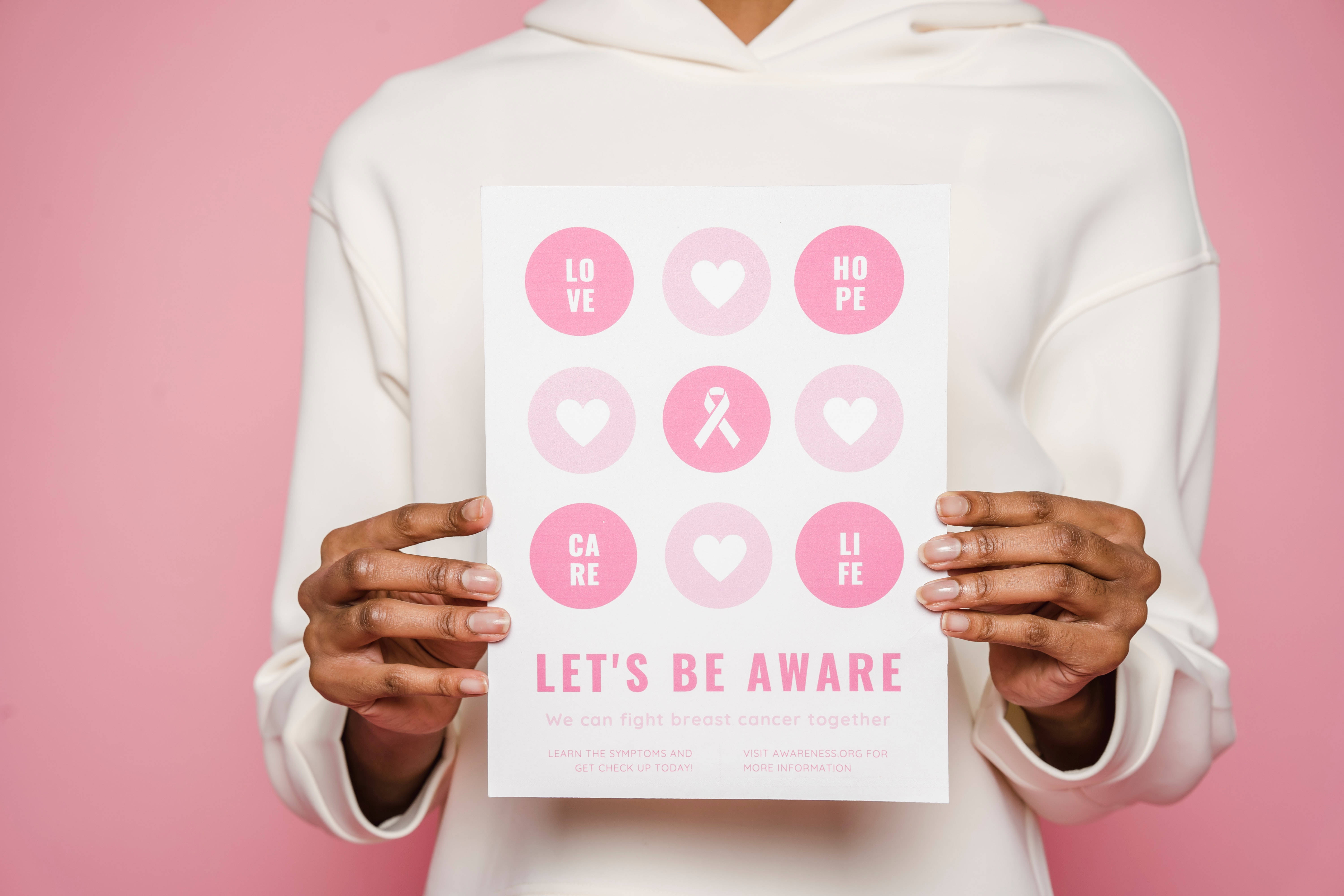 pink breast cancer awareness poster, white hoodie, solid pink background, 5K Desktop Wallpaper