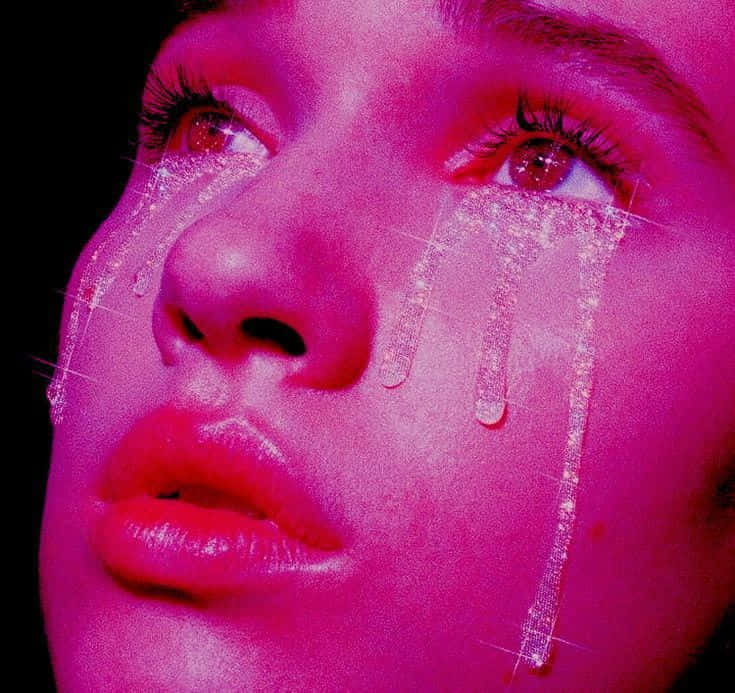 Pink Bad Girl, vibrant pink light, glittering tears, SD Desktop Wallpaper