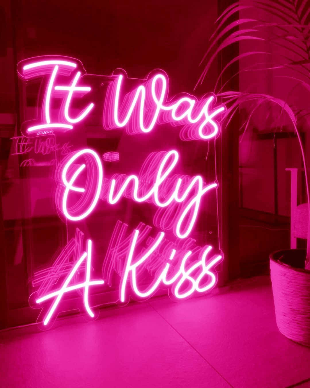 Pink Bad Girl, It Was Only A Kiss, glowing pink neon sign, HD Phone Wallpaper