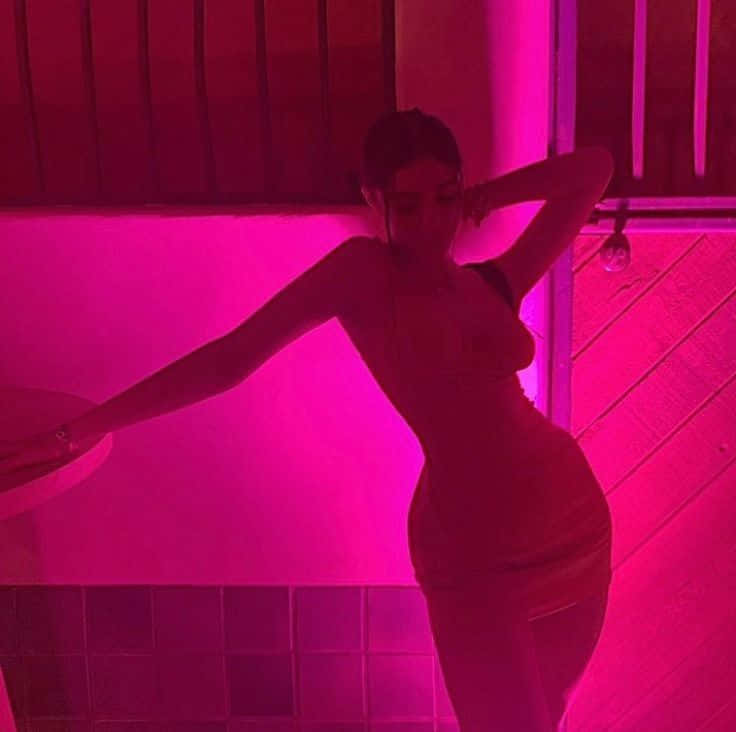 pink dress, pink light, vibrant pink neon wall, SD Desktop Wallpaper