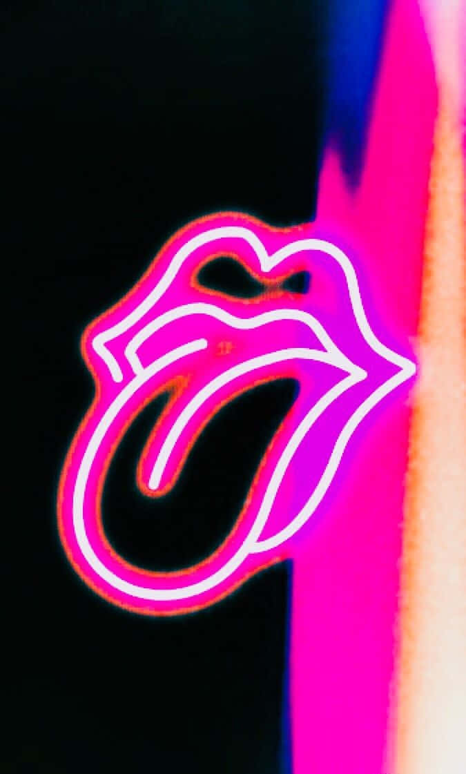 Pink Bad Girl, neon pink lips logo, dark background, SD Phone Wallpaper