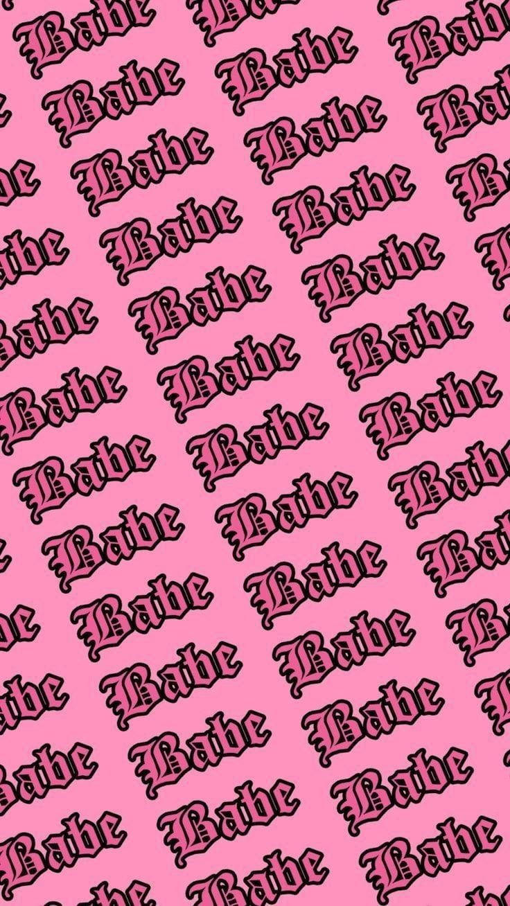 Pink Baddie Babe Pattern Background, black outlined 'Babe' text, gothic font, HD Phone Wallpaper