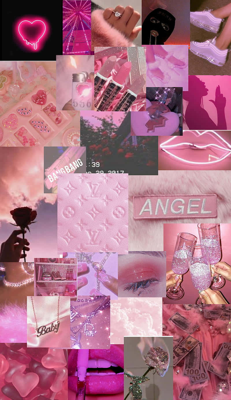 Pink Baddie Aesthetic, neon hearts, lipsticks, HD Phone Wallpaper
