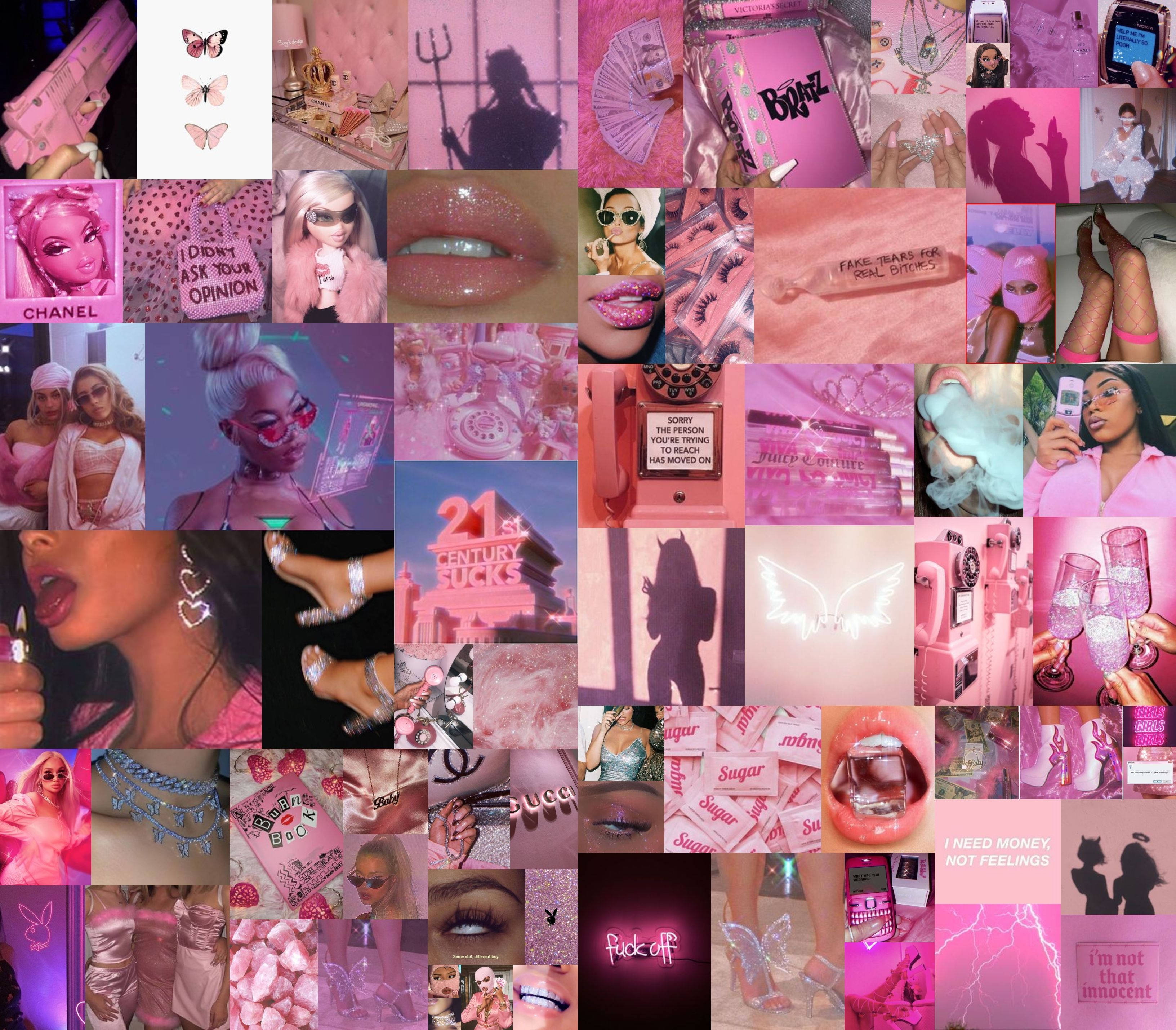 Girly Baddie Aesthetic, pink, glittery lips, 2K Desktop Wallpaper