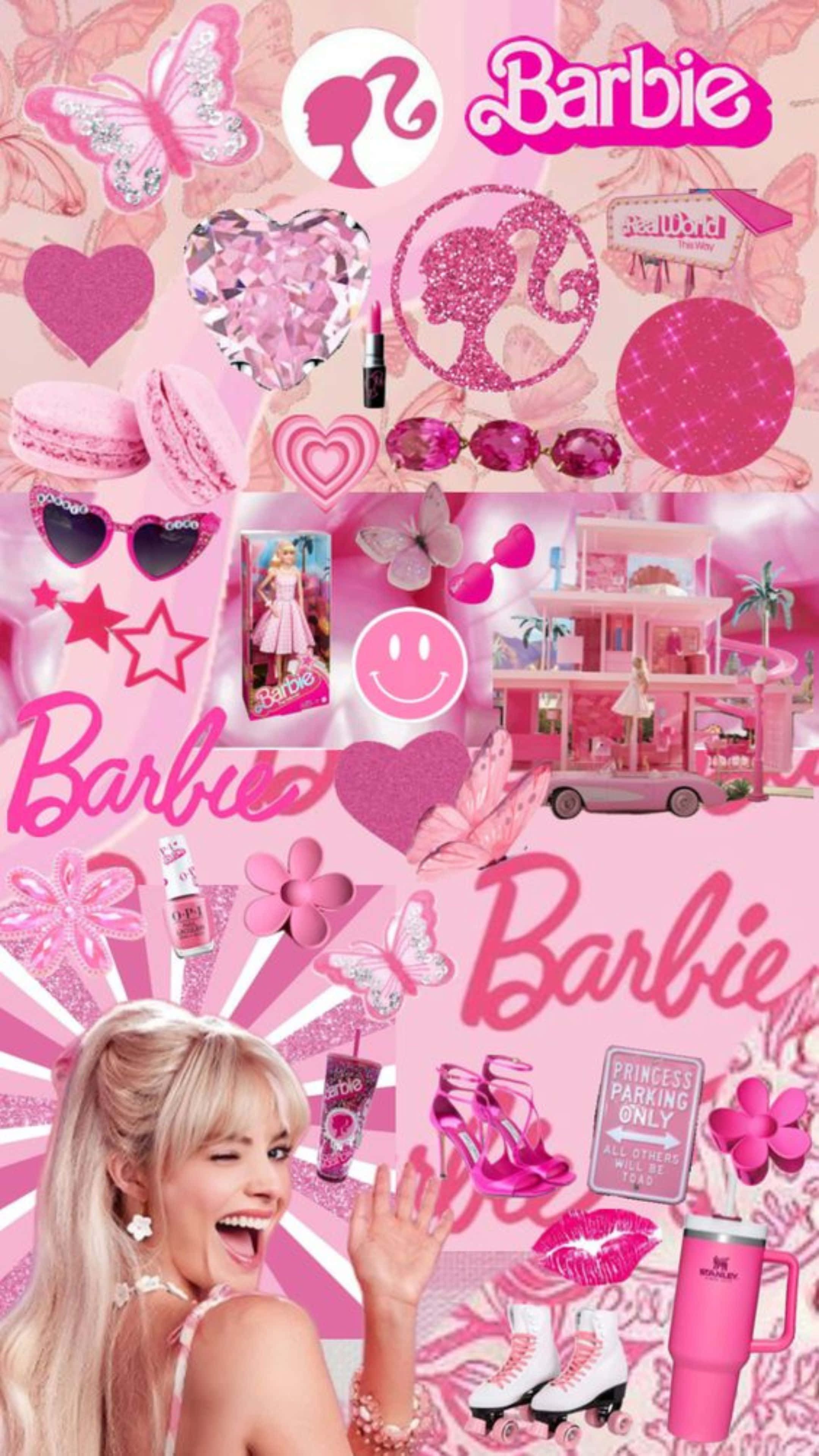 Pink Barbie Aesthetic, Barbie, glittery hearts, 4K Phone Wallpaper