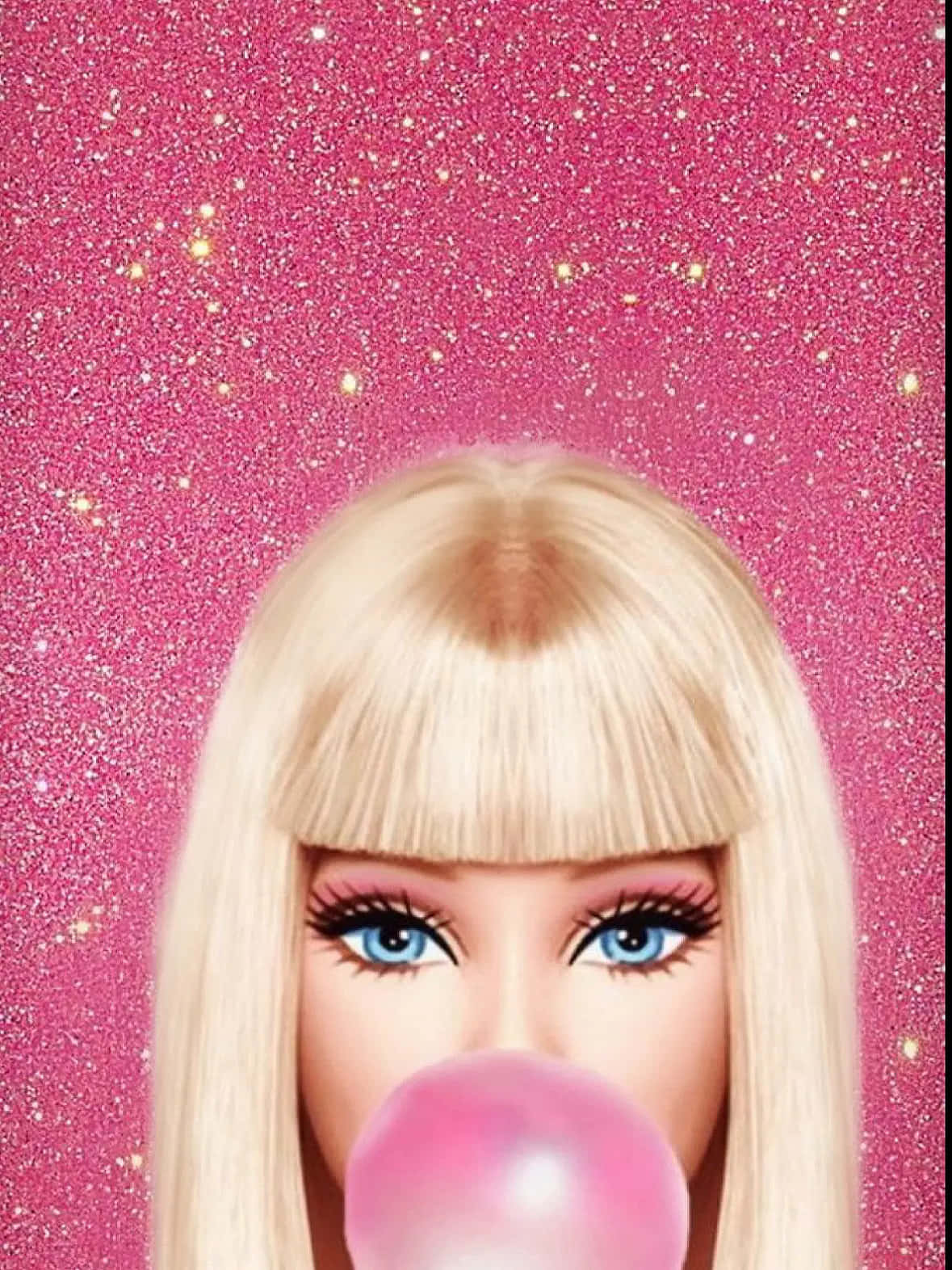 Barbie, pink bubblegum bubble, glittery pink background, HD Phone Wallpaper