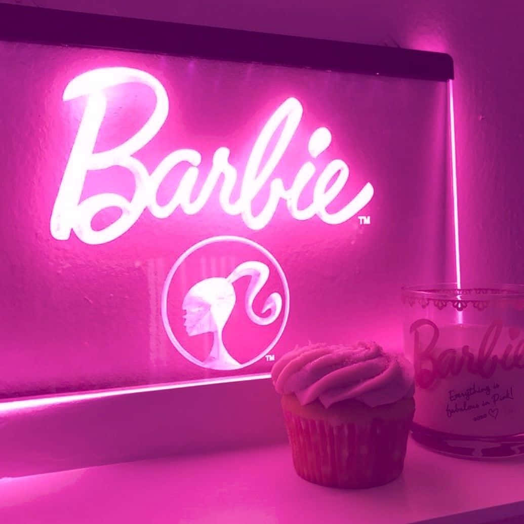 Pink Barbie Neon Sign, cupcake, candle, SD Desktop Wallpaper