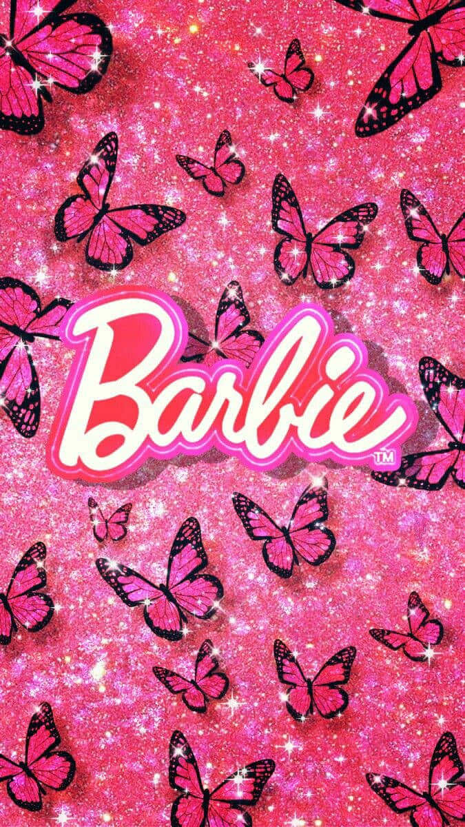 Pink Barbie, Barbie logo, pink and black butterflies, SD Phone Wallpaper